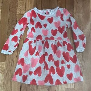 Carters Size 5T Girls' Long-Sleeve Heart Print Dress - Pink & Red like new cond.